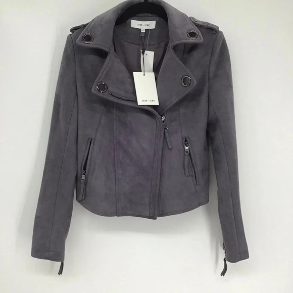John + Jenn Women’s Moto Jacket Faux Suede Gunmetal Gromet Detail Casual Size XS - Picture 1 of 10
